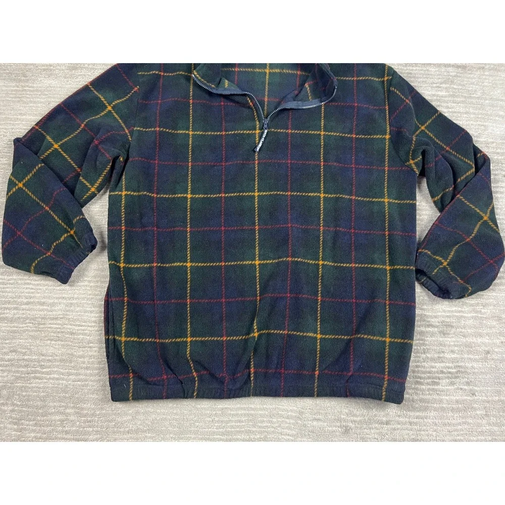 Boca Classics Fleece Pullover Mens XL Green Plaid Quarter‎ Zip Mock Neck Outdoor